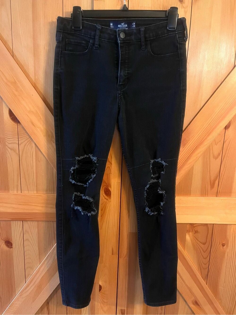 Hollister Jeans Womens 9R Black Denim High Rise Super Skinny 29x28 Stretch (1320